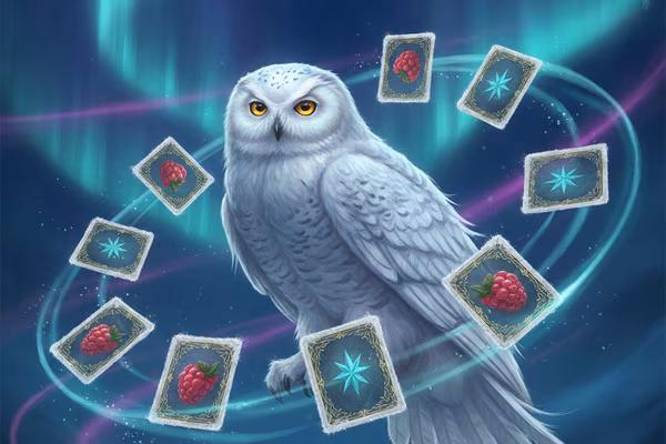 Jeu Night Owl Memory — des cartes de harfang des neiges face cachée sur une table étoilée