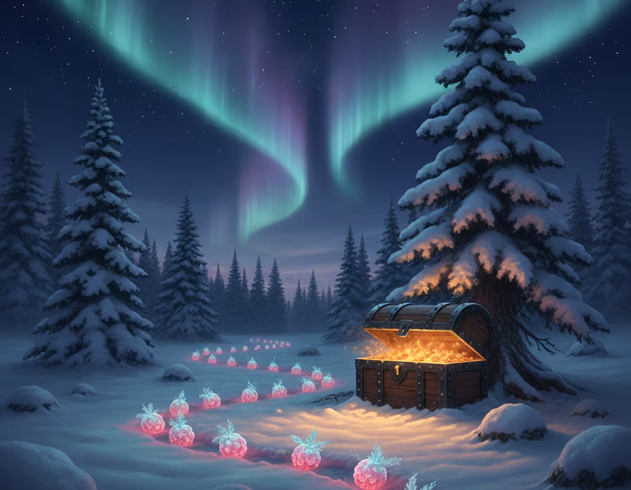Hands gathering luminous berries into a basket at dusk, representing the four ways to earn Boreal Berries
